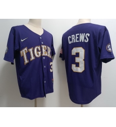 Men LSU Tigers #3 Dylan Crews Purple Baseball Stitched Jersey Men LSU Tigers #3 Dylan Crews Purple Baseball Stitched Jersey