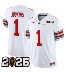 Men's Ohio State Buckeyes #1 Quinshon Judkins White Gold 2025 CFP Final Patch F.U.S.E. Vapor Limited Stitched Football Jersey Men's Ohio State Buckeyes #1 Quinshon Judkins White Gold 2025 CFP Final Patch F.U.S.E. Vapor Limited Stitched Football Jersey