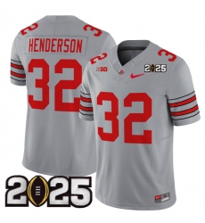 Men's Ohio State Buckeyes #32 TreVeyon Henderson Grey 2025 CFP Final Patch F.U.S.E. Vapor Limited Stitched Football Jersey Men's Ohio State Buckeyes #32 TreVeyon Henderson Grey 2025 CFP Final Patch F.U.S.E. Vapor Limited Stitched Football Jersey