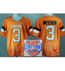 Oklahoma State Cowboys 3 Brandon Weeden Orange Pro Combat College Football NCAA Jerseys 2014 AT & T Cotton Bowl Game Patch Oklahoma State Cowboys 3 Brandon Weeden Orange Pro Combat College Football NCAA Jerseys 2014 AT & T Cotton Bowl Game Patch