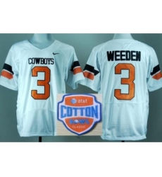 Oklahoma State Cowboys 3 Brandon Weeden White Pro Combat College Football NCAA Jerseys 2014 AT & T Cotton Bowl Game Patch Oklahoma State Cowboys 3 Brandon Weeden White Pro Combat College Football NCAA Jerseys 2014 AT & T Cotton Bowl Game Patch