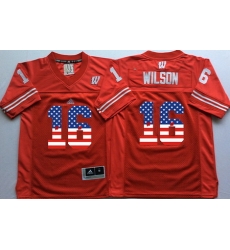 Wisconsin Badgers 16 Russell Wilson Red USA Flag College Jersey Wisconsin Badgers 16 Russell Wilson Red USA Flag College Jersey