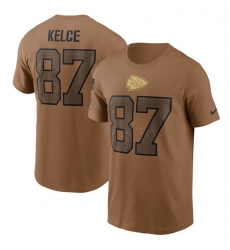 Men Kansas City Chiefs 87 Travis Kelce 2023 Brown Salute To Service Name Number T Shirt Men Kansas City Chiefs 87 Travis Kelce 2023 Brown Salute To Service Name Number T Shirt