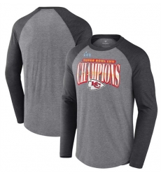 Men's Kansas City Chiefs Gray Charcoal Super Bowl LVII Champions Rewrite History Raglan Long Sleeve T-Shirt Men's Kansas City Chiefs Gray Charcoal Super Bowl LVII Champions Rewrite History Raglan Long Sleeve T-Shirt