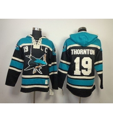 Men San Jose Sharks 19 Joe Thornton Black Sawyer Hooded Sweatshirt Stitched NHL Jersey Men San Jose Sharks 19 Joe Thornton Black Sawyer Hooded Sweatshirt Stitched NHL Jersey