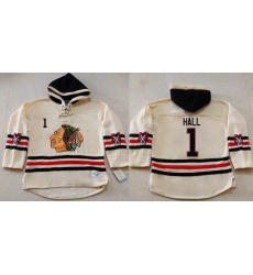 Men Chicago Blackhawks 1 Glenn Hall Cream Heavyweight Pullover Hoodie Stitched NHL Jersey Men Chicago Blackhawks 1 Glenn Hall Cream Heavyweight Pullover Hoodie Stitched NHL Jersey