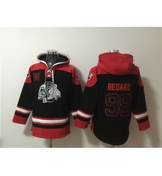 Men Chicago Blackhawks 98 Connor Bedard Black Lace Up Pullover Hoodie Men Chicago Blackhawks 98 Connor Bedard Black Lace Up Pullover Hoodie