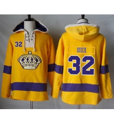 Men Los Angeles Kings 32 Jonathan Quick Gold Sawyer Hooded Sweatshirt Stitched NHL Jersey Men Los Angeles Kings 32 Jonathan Quick Gold Sawyer Hooded Sweatshirt Stitched NHL Jersey