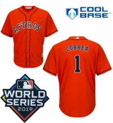 Mens Majestic Houston Astros 1 Carlos Correa Replica Orange Alternate Cool Base Sitched 2019 World Series Patch Jersey Mens Majestic Houston Astros 1 Carlos Correa Replica Orange Alternate Cool Base Sitched 2019 World Series Patch Jersey
