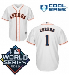 Mens Majestic Houston Astros 1 Carlos Correa Replica White Home Cool Base Sitched 2019 World Series Patch Jersey Mens Majestic Houston Astros 1 Carlos Correa Replica White Home Cool Base Sitched 2019 World Series Patch Jersey