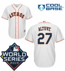 Mens Majestic Houston Astros 27 Jose Altuve Replica White Home Cool Base Sitched 2019 World Series Patch Jersey Mens Majestic Houston Astros 27 Jose Altuve Replica White Home Cool Base Sitched 2019 World Series Patch Jersey
