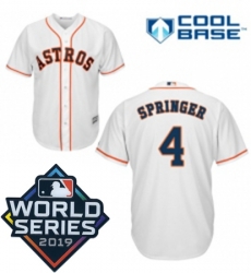 Mens Majestic Houston Astros 4 George Springer Replica White Home Cool Base Sitched 2019 World Series Patch Jersey Mens Majestic Houston Astros 4 George Springer Replica White Home Cool Base Sitched 2019 World Series Patch Jersey