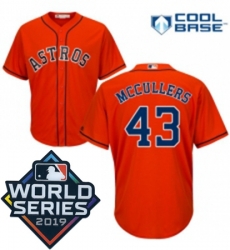 Mens Majestic Houston Astros 43 Lance McCullers Replica Orange Alternate Cool Base Sitched 2019 World Series Patch Jersey Mens Majestic Houston Astros 43 Lance McCullers Replica Orange Alternate Cool Base Sitched 2019 World Series Patch Jersey
