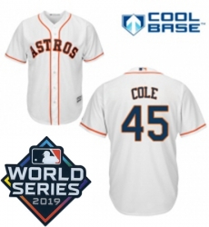 Mens Majestic Houston Astros 45 Gerrit Cole Replica White Home Cool Base Sitched 2019 World Series Patch jersey Mens Majestic Houston Astros 45 Gerrit Cole Replica White Home Cool Base Sitched 2019 World Series Patch jersey