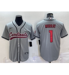 Men Arizona Cardinals 1 Kyler Murray Grey With Patch Cool Base Stitched Baseball Jersey Men Arizona Cardinals 1 Kyler Murray Grey With Patch Cool Base Stitched Baseball Jersey