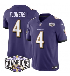 Men Baltimore Ravens 4 Zay Flowers Purple F U S E 2024 AFC North Division Champions Vapor Limited Football Jersey Men Baltimore Ravens 4 Zay Flowers Purple F U S E 2024 AFC North Division Champions Vapor Limited Football Jersey