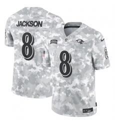 Men Baltimore Ravens 8 Lamar Jackson 2024 Arctic Camo Salute To Service Limited Stitched Football Jersey Men Baltimore Ravens 8 Lamar Jackson 2024 Arctic Camo Salute To Service Limited Stitched Football Jersey