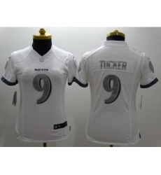 Nike Women Baltimore Ravens #9 Tucker Platinum White Jerseys Nike Women Baltimore Ravens #9 Tucker Platinum White Jerseys