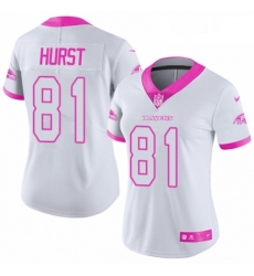Womens Nike Baltimore Ravens 81 Hayden Hurst Limited White Pink Rush Fashion NFL Jersey Womens Nike Baltimore Ravens 81 Hayden Hurst Limited White Pink Rush Fashion NFL Jersey