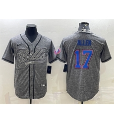 Men Buffalo Bills 17 Josh Allen Grey With Patch Cool Base Stitched Baseball Jersey Men Buffalo Bills 17 Josh Allen Grey With Patch Cool Base Stitched Baseball Jersey