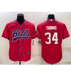 Men Buffalo Bills 34 Thurman Thomas Red With Patch Cool Base Stitched Baseball Jersey Men Buffalo Bills 34 Thurman Thomas Red With Patch Cool Base Stitched Baseball Jersey
