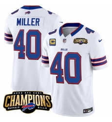Men Buffalo Bills 40 Von Miller White 2023 F U S E AFC East Champions With 4 Star C Ptach Stitched Football Jersey Men Buffalo Bills 40 Von Miller White 2023 F U S E AFC East Champions With 4 Star C Ptach Stitched Football Jersey