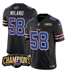 Men Buffalo Bills 58 Matt Milano Black 2023 F U S E AFC East Champions Ptach Stitched Football Jersey Men Buffalo Bills 58 Matt Milano Black 2023 F U S E AFC East Champions Ptach Stitched Football Jersey