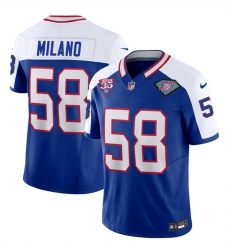 Men Buffalo Bills 58 Matt Milano Blue White 35th And 75th Patch 2023 F U S E Throwback Vapor Untouchable Limited Stitched Jersey Men Buffalo Bills 58 Matt Milano Blue White 35th And 75th Patch 2023 F U S E Throwback Vapor Untouchable Limited Stitched Jersey