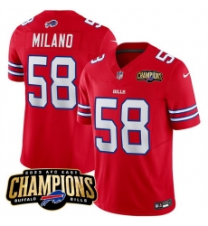 Men Buffalo Bills 58 Matt Milano Red 2023 F U S E AFC East Champions Ptach Stitched Football Jersey Men Buffalo Bills 58 Matt Milano Red 2023 F U S E AFC East Champions Ptach Stitched Football Jersey