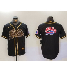 Men Buffalo Bills big logo Black Cool Base Stitched Baseball Jersey 2 Men Buffalo Bills big logo Black Cool Base Stitched Baseball Jersey 2