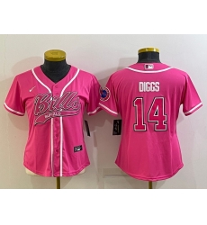 Women Buffalo Bills 14 Stefon Diggs Pink With Patch Cool Base Stitched Baseball Jersey Women Buffalo Bills 14 Stefon Diggs Pink With Patch Cool Base Stitched Baseball Jersey