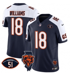 Men Chicago Bears 18 Caleb Williams Navy White F U S E With Illinois And No 51 Patch Stitched Football Jersey Men Chicago Bears 18 Caleb Williams Navy White F U S E With Illinois And No 51 Patch Stitched Football Jersey