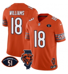 Men Chicago Bears 18 Caleb Williams Orange F U S E With Illinois And No 51 Patch Stitched Football Jersey Men Chicago Bears 18 Caleb Williams Orange F U S E With Illinois And No 51 Patch Stitched Football Jersey