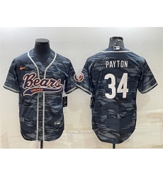 Men Chicago Bears Blank 34 Walter Payton Grey Camo With Patch Cool Base Stitched Baseball Jersey Men Chicago Bears Blank 34 Walter Payton Grey Camo With Patch Cool Base Stitched Baseball Jersey