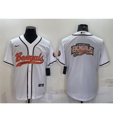 Men Cincinnati Bengals White Team Big Logo With Patch Cool Base Stitched Baseball Jersey Men Cincinnati Bengals White Team Big Logo With Patch Cool Base Stitched Baseball Jersey