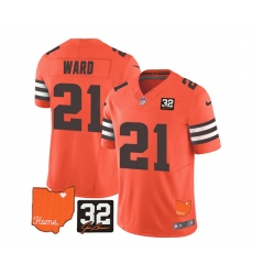 Men Cleveland Browns 21 Denzel Ward Orange 2023 F U S E With Jim Brown Memorial Patch Vapor Untouchable Limited Stitched Jersey Men Cleveland Browns 21 Denzel Ward Orange 2023 F U S E With Jim Brown Memorial Patch Vapor Untouchable Limited Stitched Jersey
