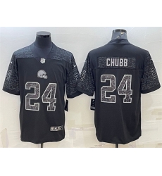 Men Cleveland Browns 24 Nick Chubb Black Reflective Limited Stitched Jerseys Men Cleveland Browns 24 Nick Chubb Black Reflective Limited Stitched Jerseys