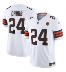 Men Cleveland Browns 24 Nick Chubb White 2023 F U S E With John Madden Patch Vapor Limited Stitched Football Jersey Men Cleveland Browns 24 Nick Chubb White 2023 F U S E With John Madden Patch Vapor Limited Stitched Football Jersey