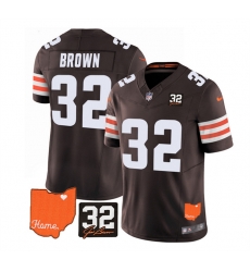 Men Cleveland Browns 32 Jim Brown Brown 2023 F U S E With Jim Brown Memorial Patch Vapor Untouchable Limited Stitched Jersey Men Cleveland Browns 32 Jim Brown Brown 2023 F U S E With Jim Brown Memorial Patch Vapor Untouchable Limited Stitched Jersey