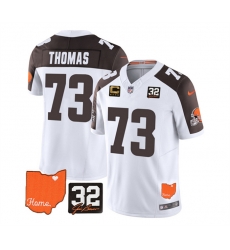 Men Cleveland Browns 73 Joe Thomas White Brown 2023 F U S E With Jim Brown Memorial Patch And 4 Star C Patch Vapor Untouchable Limited Stitched Jersey Men Cleveland Browns 73 Joe Thomas White Brown 2023 F U S E With Jim Brown Memorial Patch And 4 Star C Patch Vapor Untouchable Limited Stitched Jersey