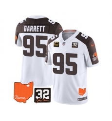 Men Cleveland Browns 95 Myles Garrett White Brown 2023 F U S E With Jim Brown Memorial Patch And 4 Star C Patch Vapor Untouchable Limited Stitched Jersey Men Cleveland Browns 95 Myles Garrett White Brown 2023 F U S E With Jim Brown Memorial Patch And 4 Star C Patch Vapor Untouchable Limited Stitched Jersey