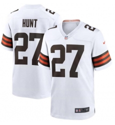 Men Cleveland Browns Kareem Hunt 27 White Brown 2021 Draft Jersey Men Cleveland Browns Kareem Hunt 27 White Brown 2021 Draft Jersey