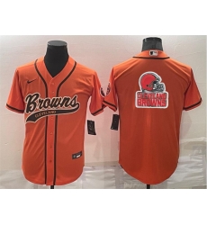 Men Cleveland Browns Orange Team Big Logo With Patch Cool Base Stitched Baseball Jersey Men Cleveland Browns Orange Team Big Logo With Patch Cool Base Stitched Baseball Jersey