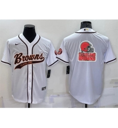 Men Cleveland Browns White Team Big Logo With Patch Cool Base Stitched Baseball Jersey Men Cleveland Browns White Team Big Logo With Patch Cool Base Stitched Baseball Jersey
