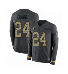 Mens Nike Cleveland Browns 24 Nick Chubb Limited Black Salute to Service Therma Long Sleeve NFL Jersey Mens Nike Cleveland Browns 24 Nick Chubb Limited Black Salute to Service Therma Long Sleeve NFL Jersey