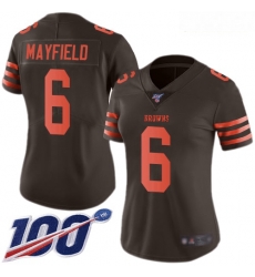 Browns #6 Baker Mayfield Brown Women Stitched Football Limited Rush 100th Season Jersey Browns #6 Baker Mayfield Brown Women Stitched Football Limited Rush 100th Season Jersey