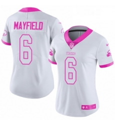 Womens Nike Cleveland Browns 6 Baker Mayfield Limited White Pink Rush Fashion NFL Jersey Womens Nike Cleveland Browns 6 Baker Mayfield Limited White Pink Rush Fashion NFL Jersey