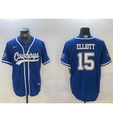 Men Dallas Cowboys 15 Ezekiel Elliott Royal With Patch Cool Base Stitched Baseball Jersey Men Dallas Cowboys 15 Ezekiel Elliott Royal With Patch Cool Base Stitched Baseball Jersey