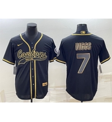 Men Dallas Cowboys 7 Trevon Diggs Black Gold With Patch Cool Base Stitched Baseball Jersey Men Dallas Cowboys 7 Trevon Diggs Black Gold With Patch Cool Base Stitched Baseball Jersey