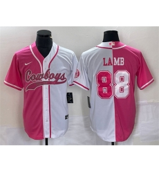 Men Dallas Cowboys 88 CeeDee Lamb Pink White Split Cool Base Stitched Baseball Jersey Men Dallas Cowboys 88 CeeDee Lamb Pink White Split Cool Base Stitched Baseball Jersey